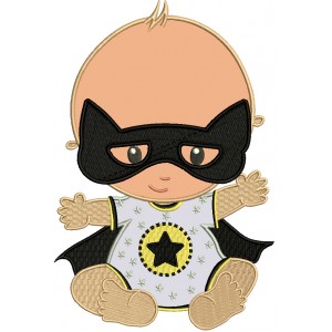Super Baby Wearing a Mask Applique Machine Embroidery Design Digitized Pattern